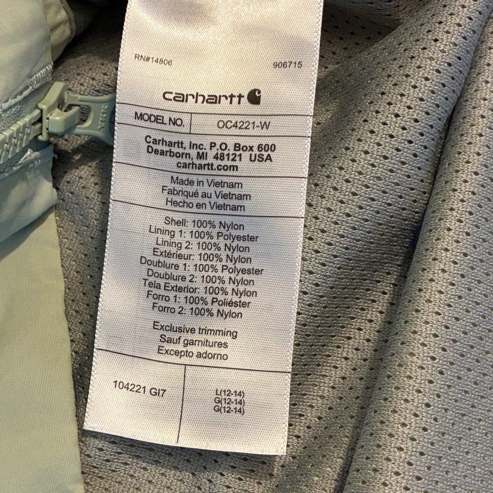 Carhartt Rain Defender Relaxed Fit Jacket Sage Green Hooded Nylon W L 12-14 - Picture 3 of 8